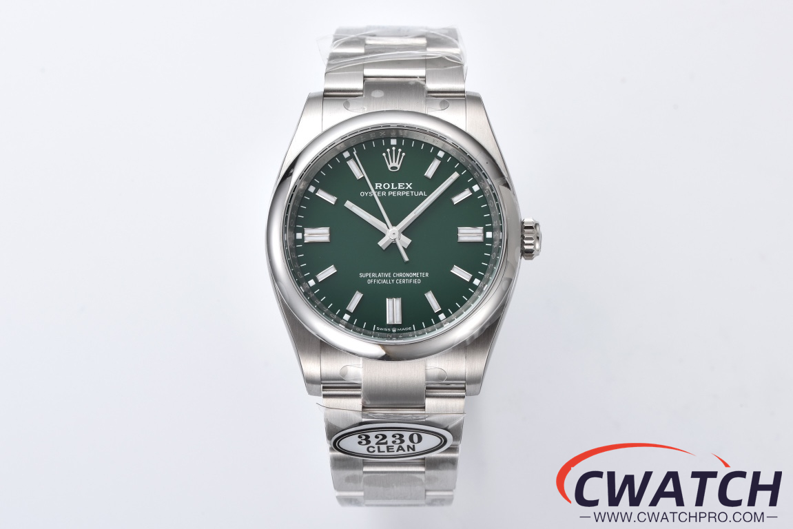 C厂Clean劳力士36mm蚝式恒动m126000-0005绿面「3230机芯」