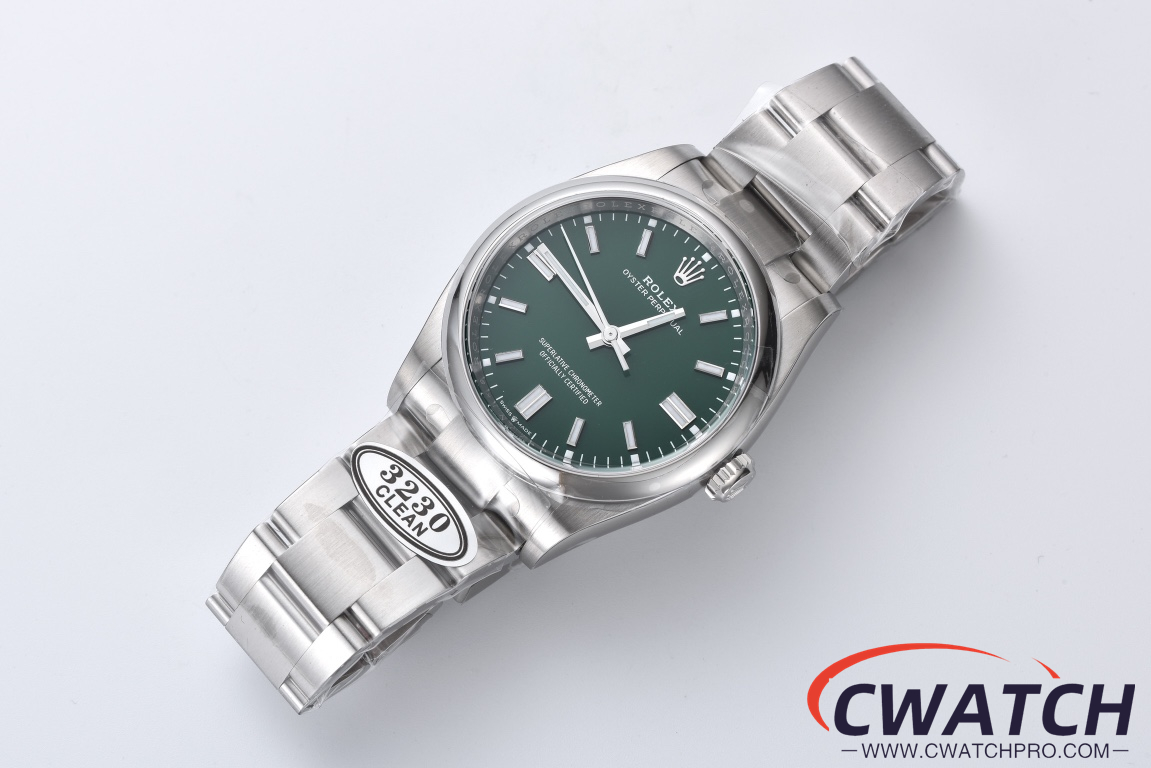 C厂Clean劳力士36mm蚝式恒动m126000-0005绿面「3230机芯」
