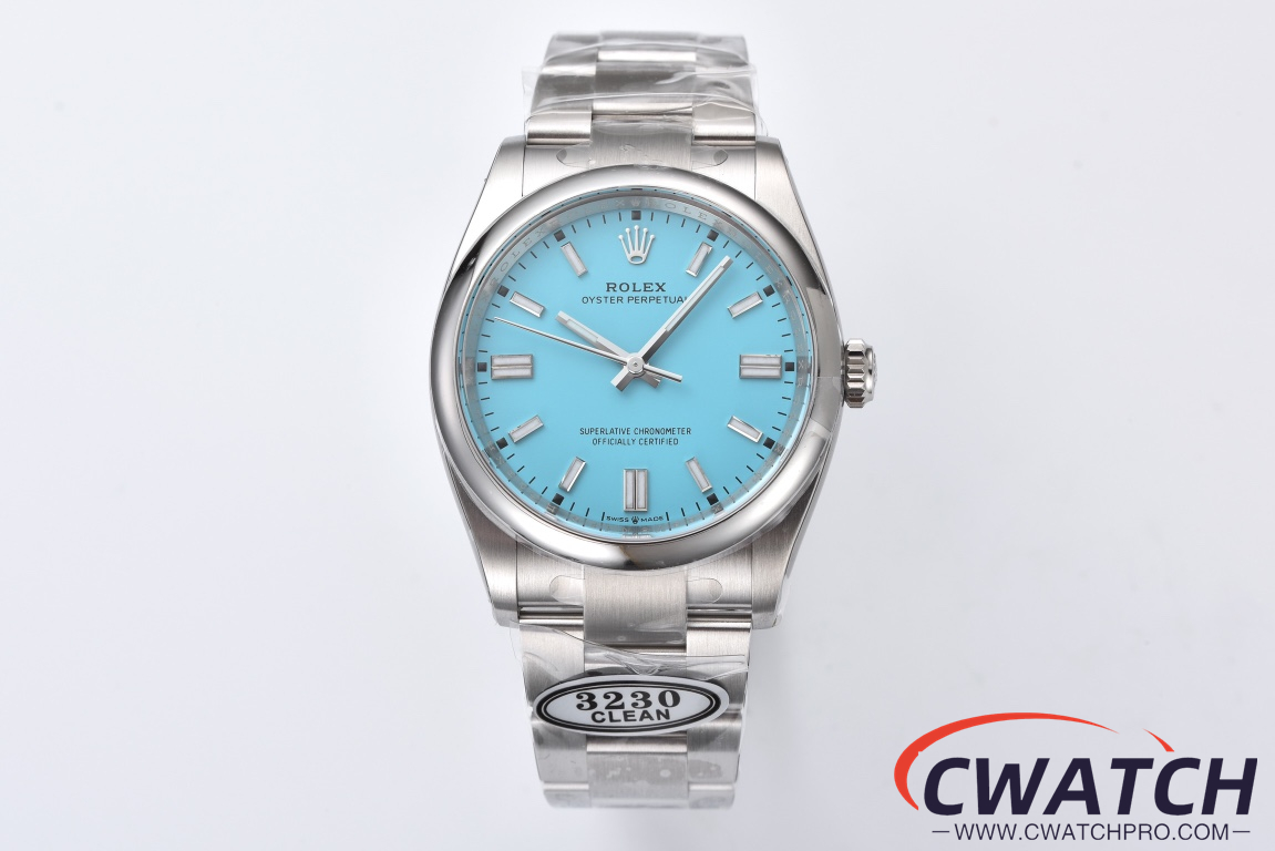 C厂Clean劳力士36mm蚝式恒动m126000-0006蒂夫尼蓝面「3230机芯」